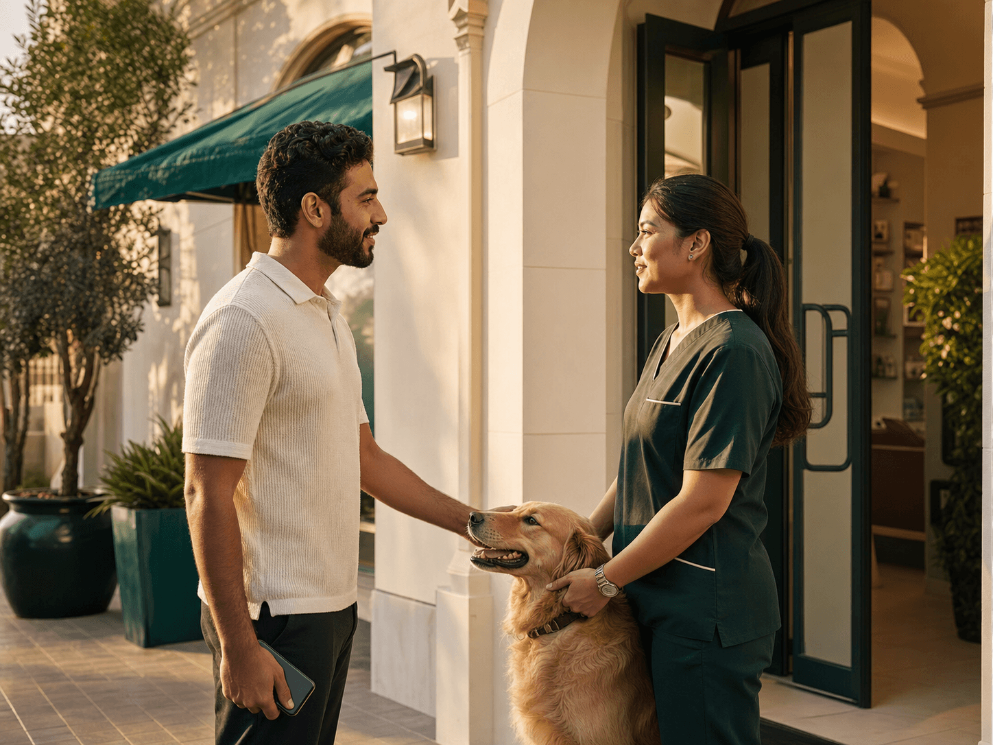 Pet parent and care professional sharing a clear update